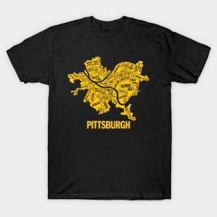 Pittsburgh Neighborhoods Map (Gold) T-Shirt